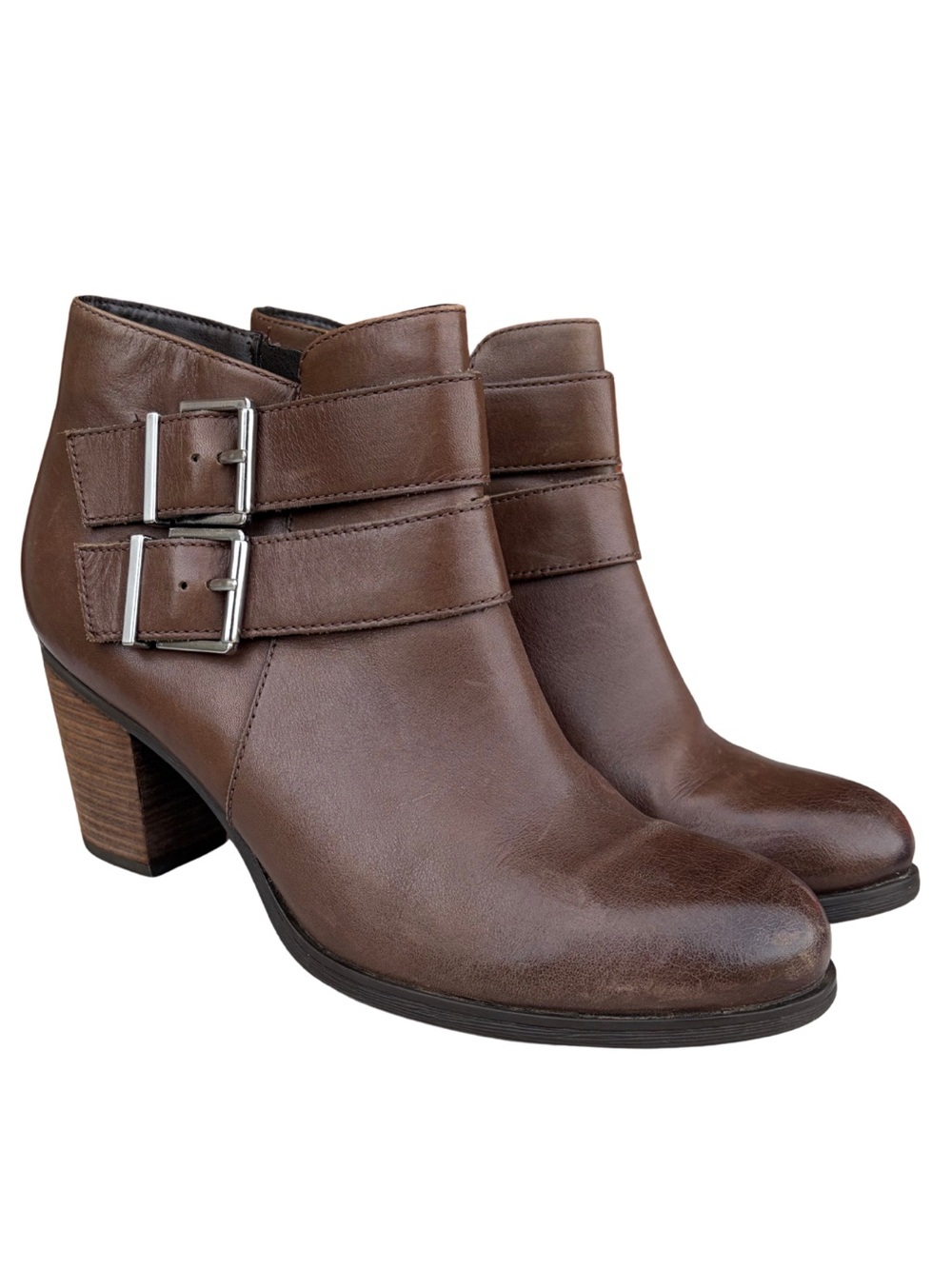 Clarks Dark Brown Leather Double Buckle Ankle Booties 8.5 M